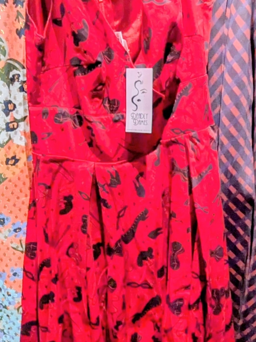 Deadly Dames Red Dominatrix Print Tie Me Up Dress
